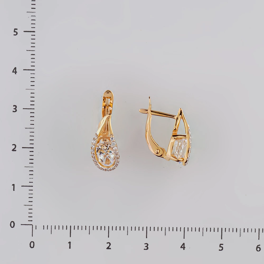 Серьги с фианитом из красного золота 585 пробы