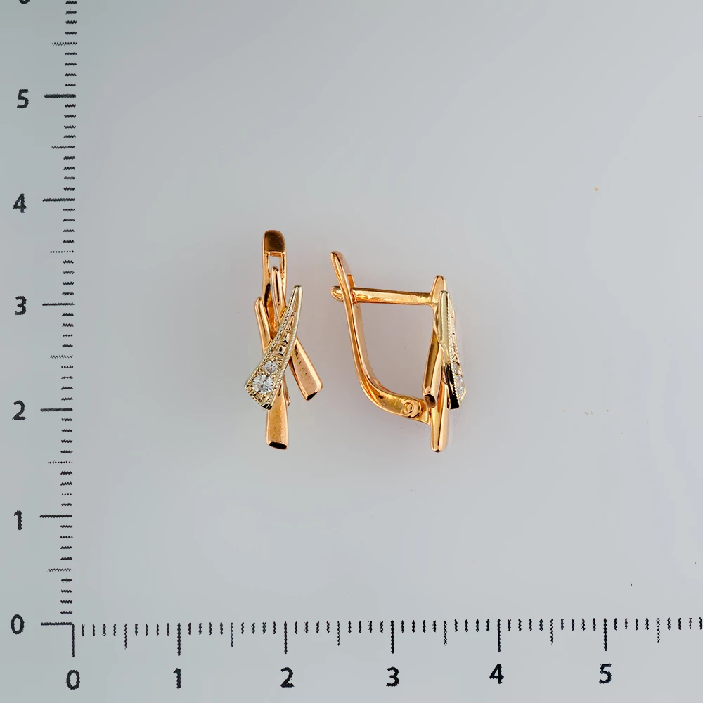 Серьги с фианитом из красного золота 585 пробы