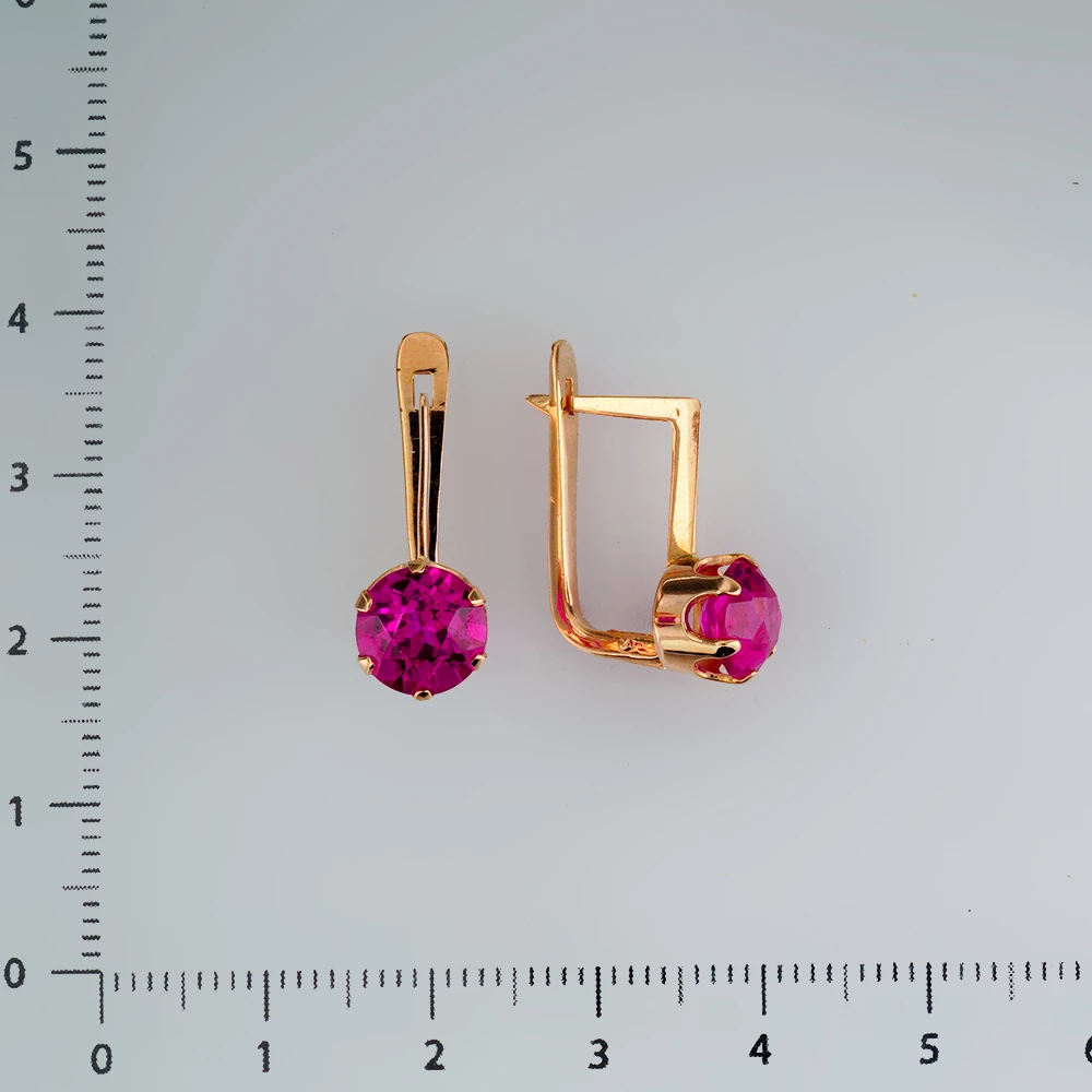Серьги с фианитом из красного золота 583 пробы