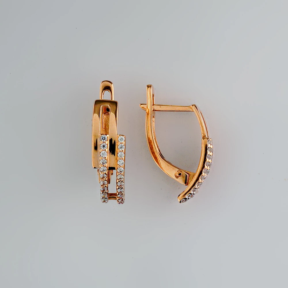 Серьги с фианитом из красного золота 585 пробы