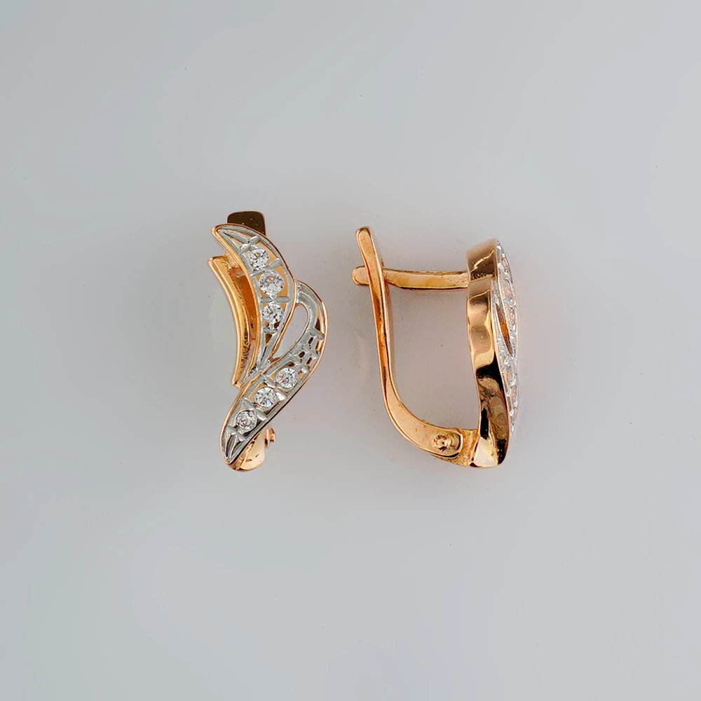 Серьги с фианитом из красного золота 585 пробы