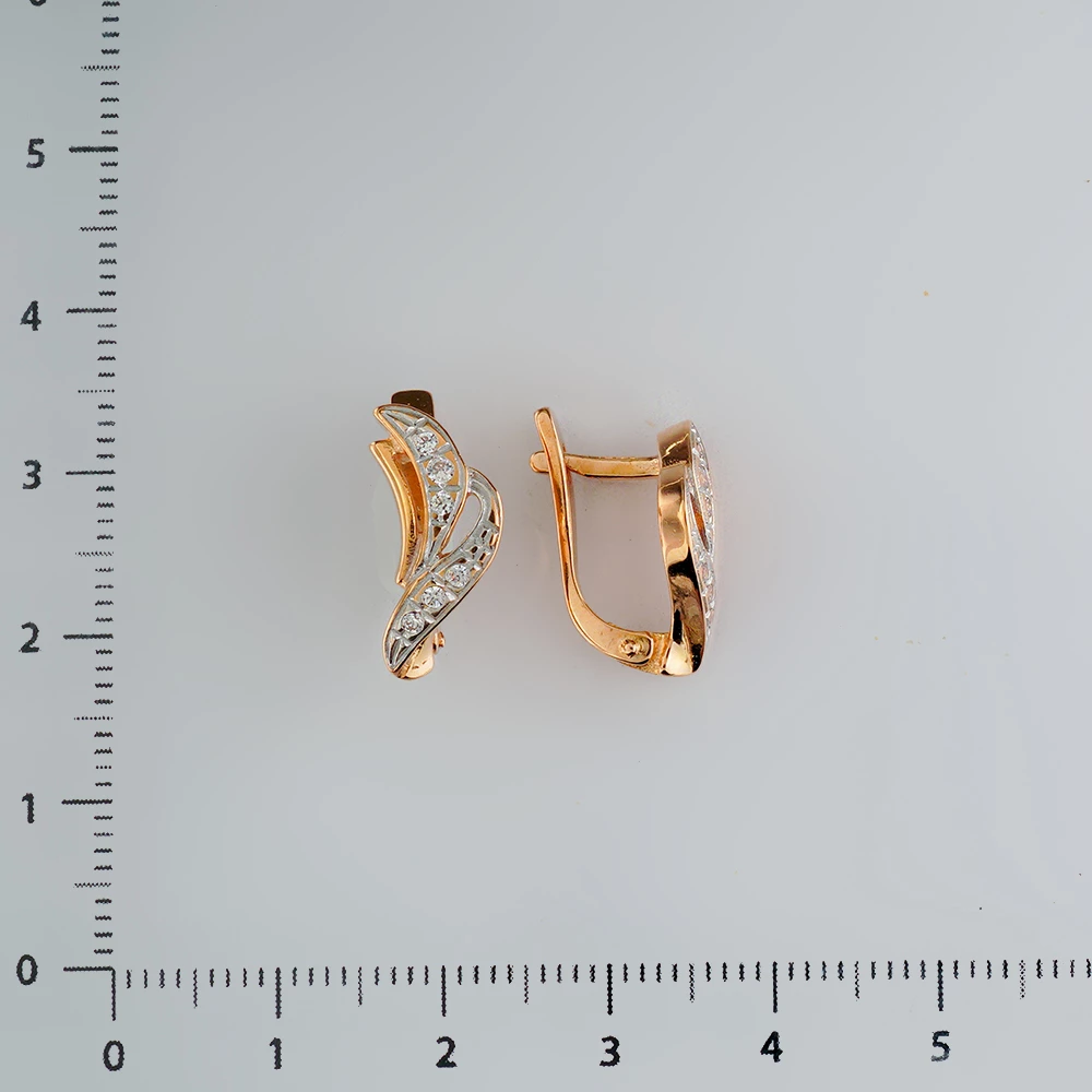 Серьги с фианитом из красного золота 585 пробы