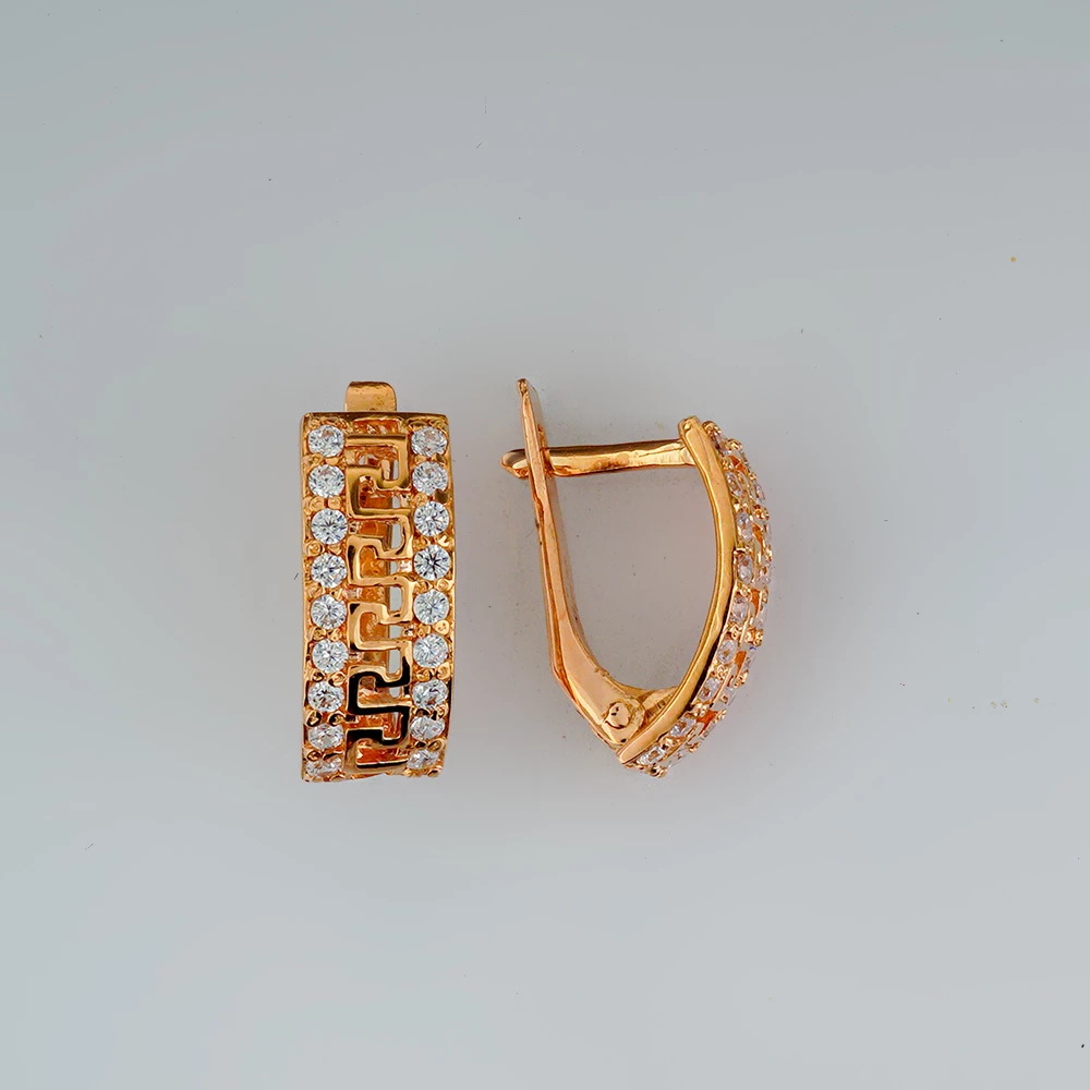 Серьги с фианитом из красного золота 585 пробы