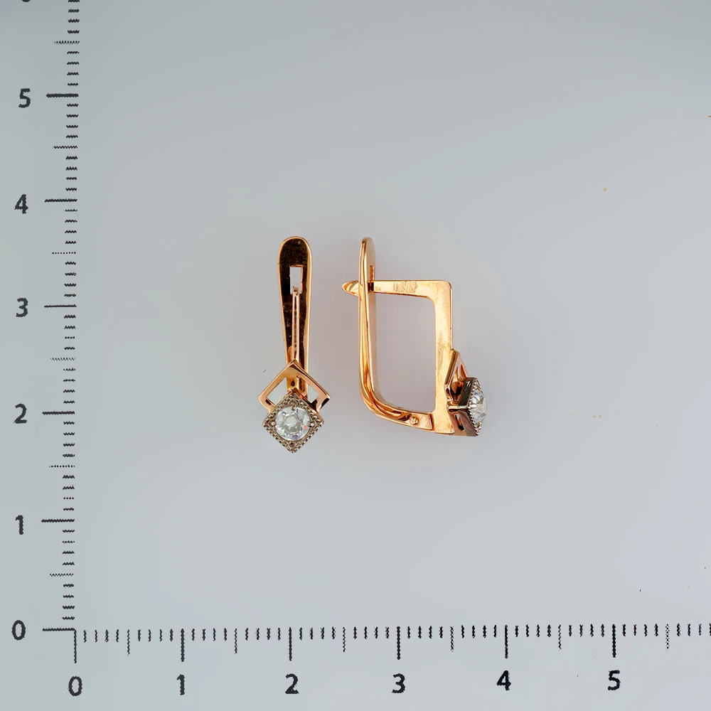 Серьги с фианитом из красного золота 583 пробы