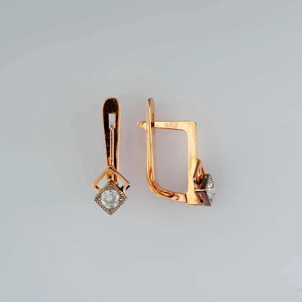 Серьги с фианитом из красного золота 583 пробы