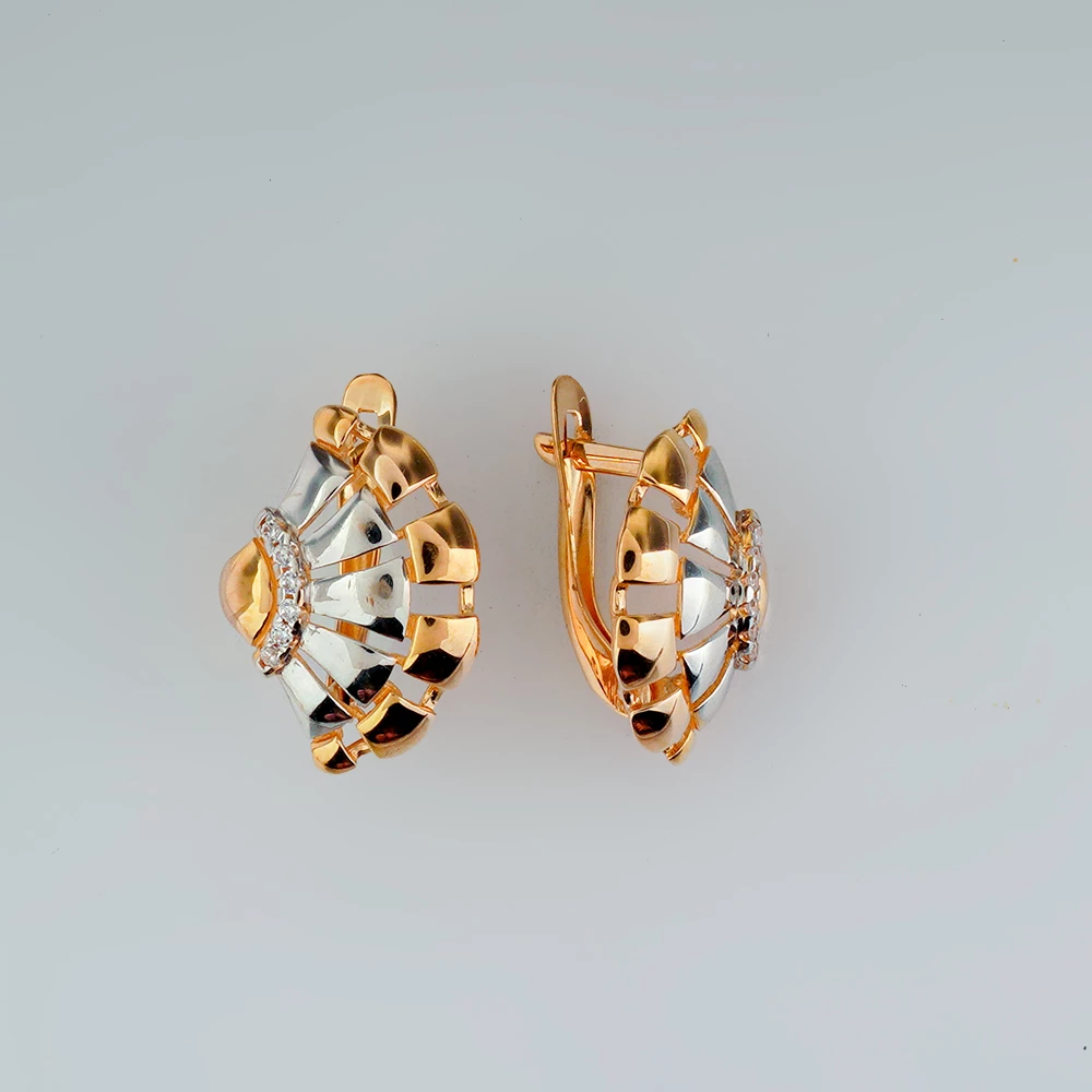 Серьги с фианитом из красного золота 585 пробы