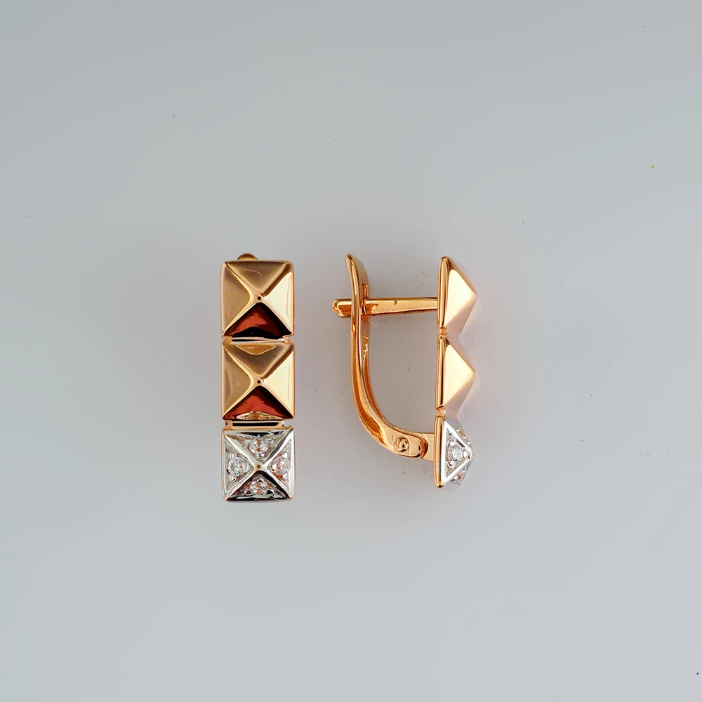 Серьги с фианитом из красного золота 585 пробы