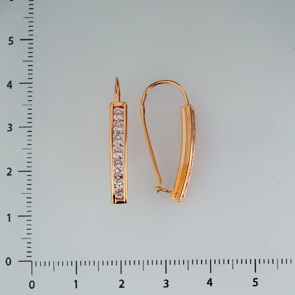 Серьги с фианитом из красного золота 585 пробы