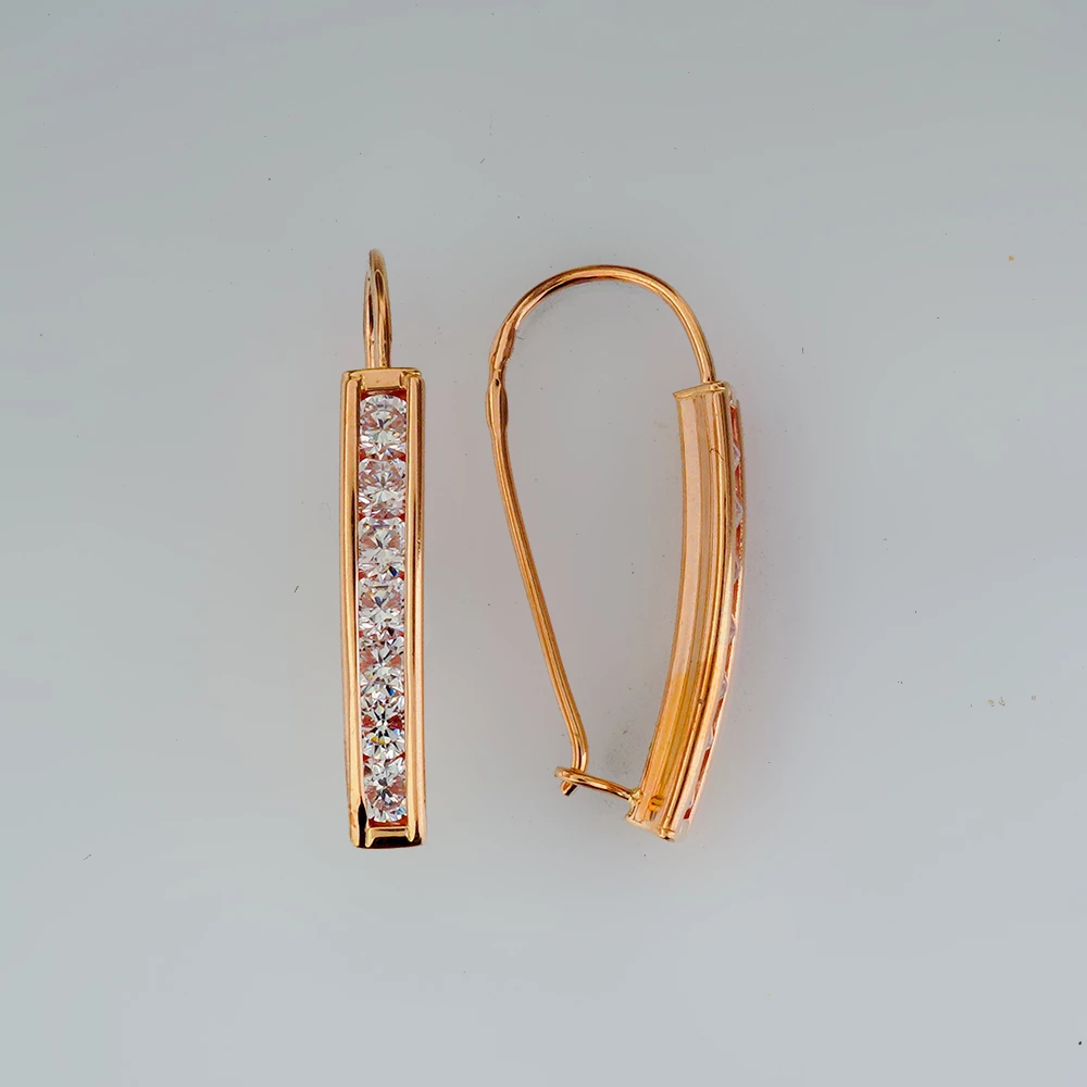 Серьги с фианитом из красного золота 585 пробы