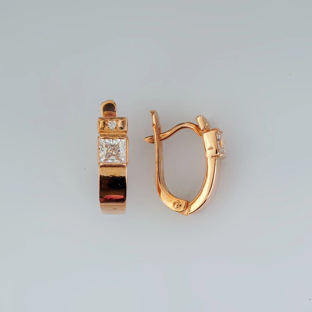 Серьги с фианитом из красного золота 585 пробы