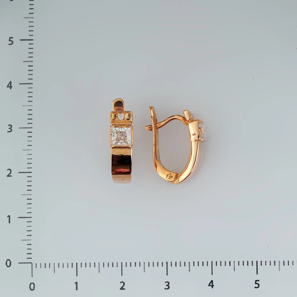 Серьги с фианитом из красного золота 585 пробы