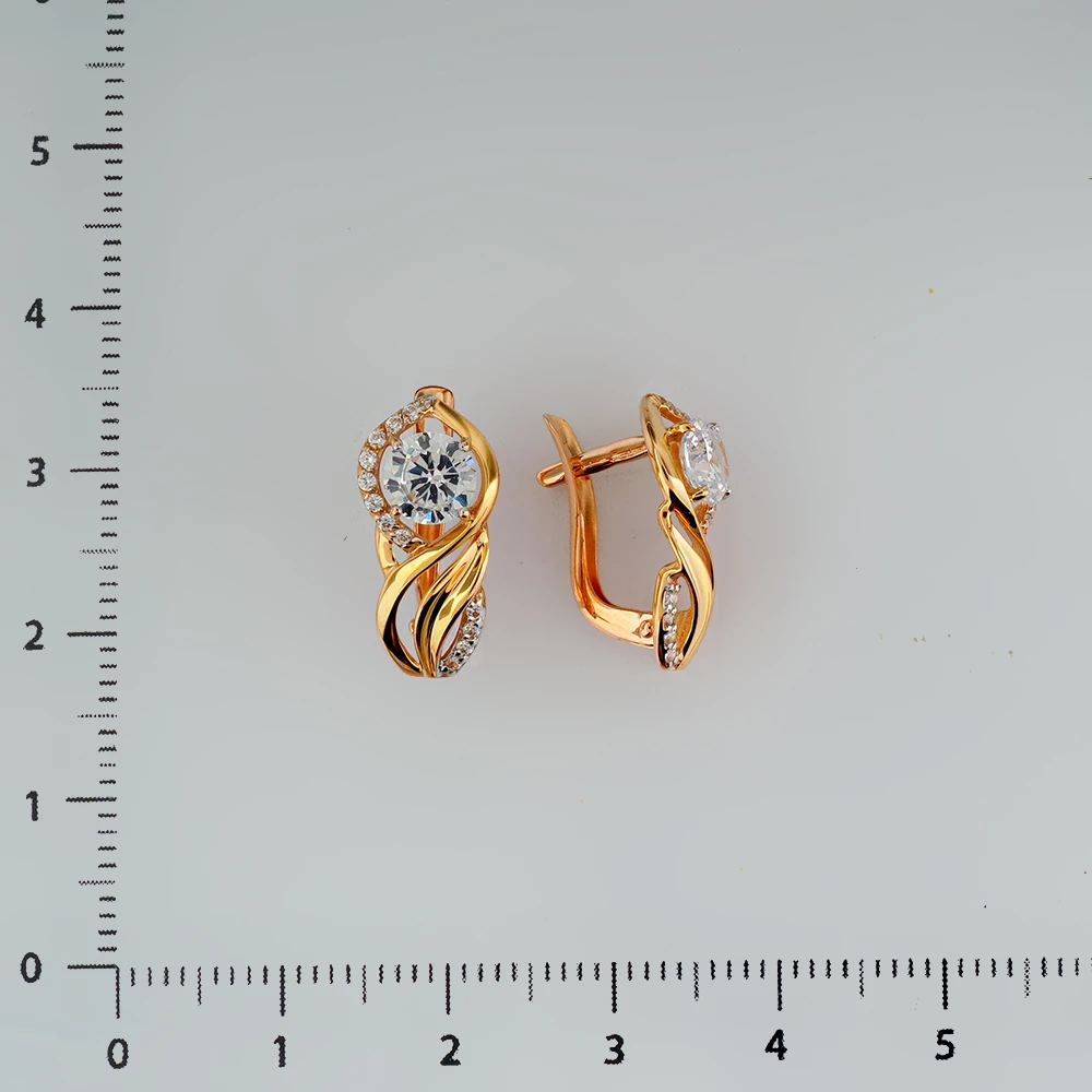 Серьги с фианитом из красного золота 585 пробы