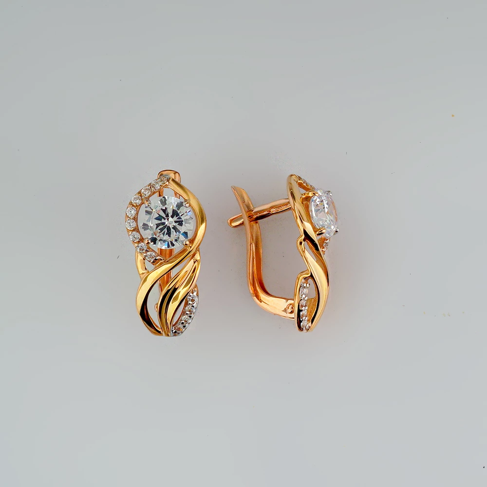 Серьги с фианитом из красного золота 585 пробы