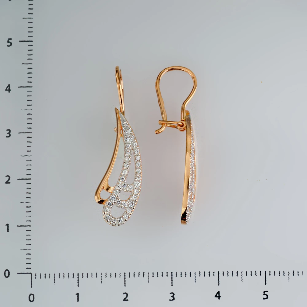 Серьги с фианитом из красного золота 585 пробы