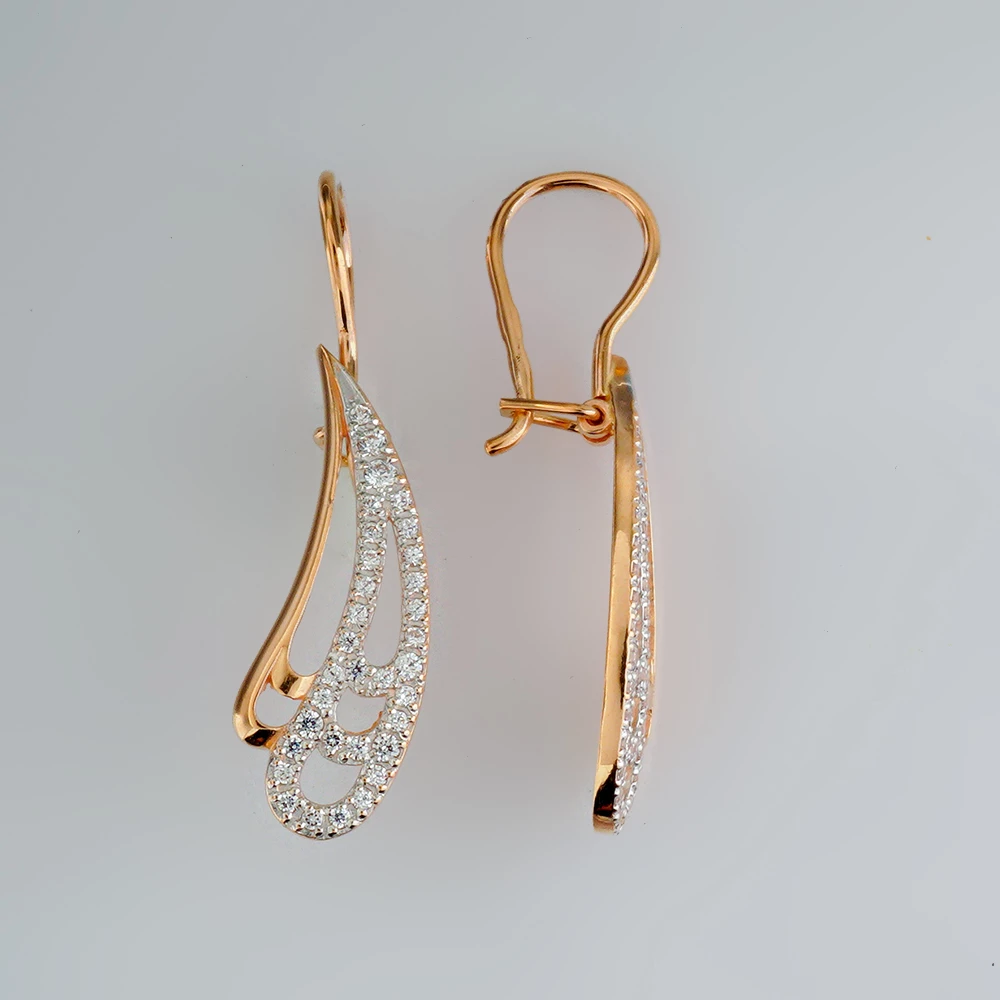 Серьги с фианитом из красного золота 585 пробы