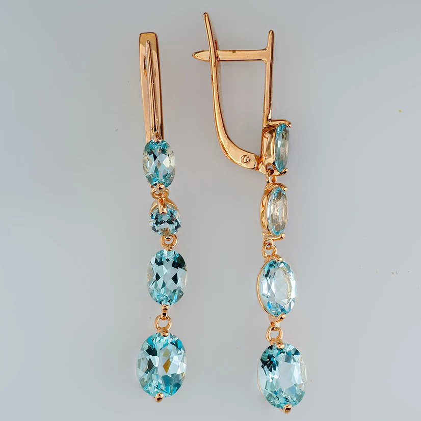 Серьги с топазом из красного золота 585 пробы