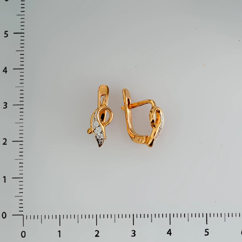 Серьги с фианитом из красного золота 585 пробы