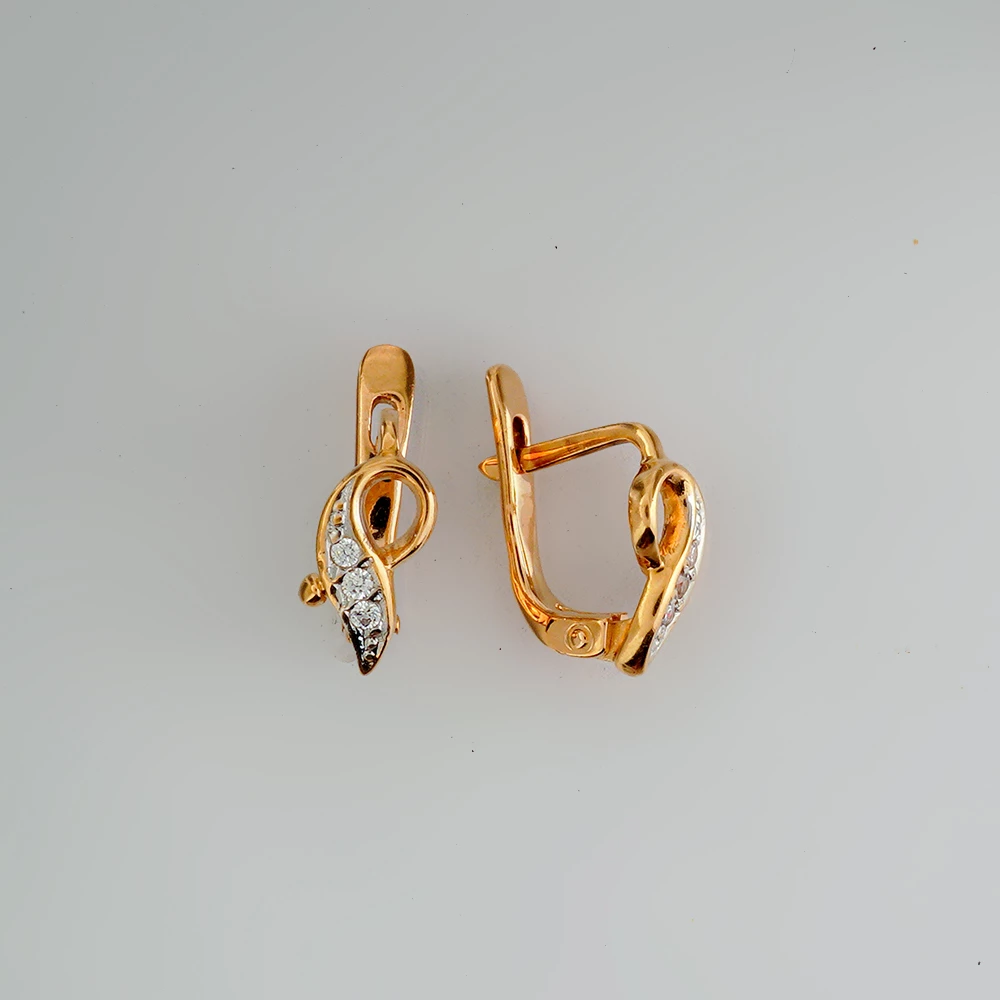 Серьги с фианитом из красного золота 585 пробы