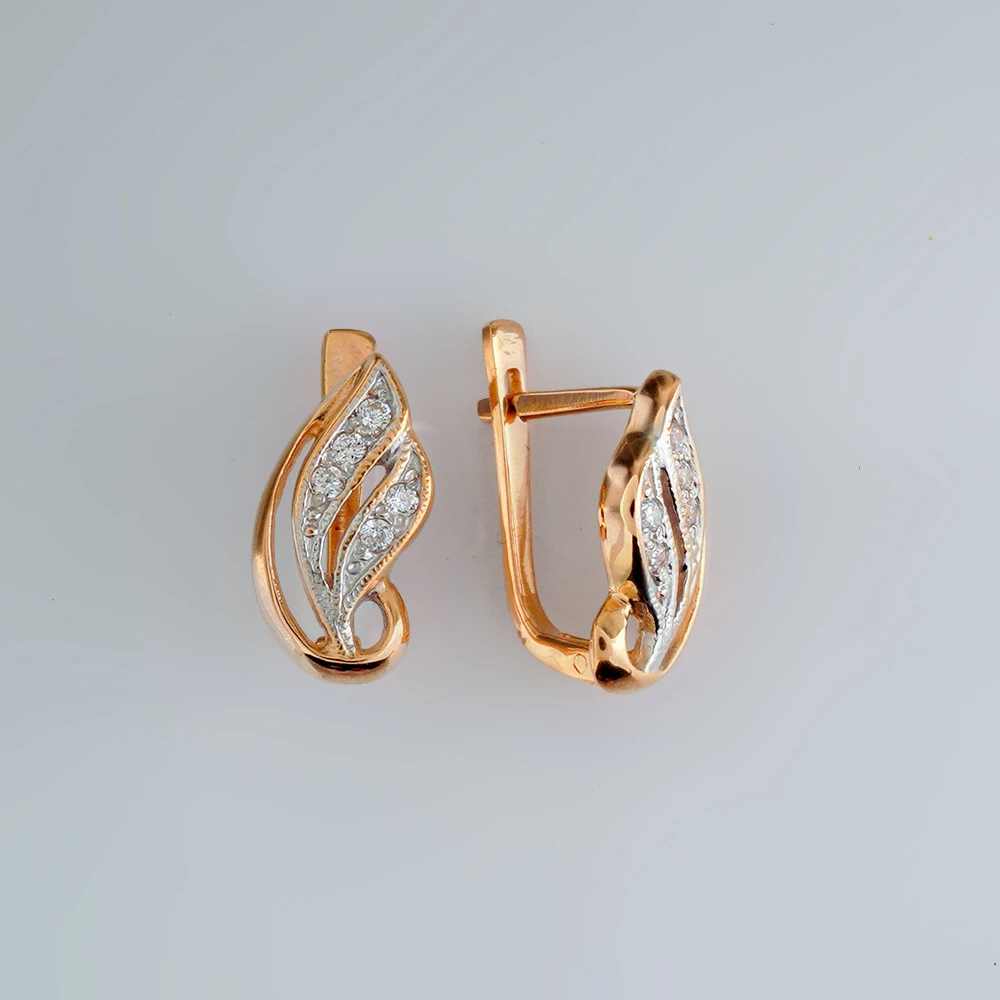 Серьги с фианитом из красного золота 585 пробы