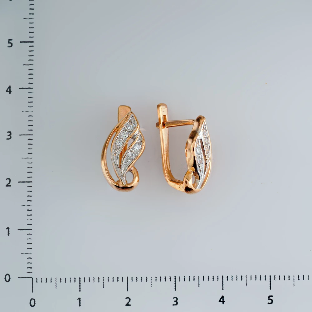 Серьги с фианитом из красного золота 585 пробы