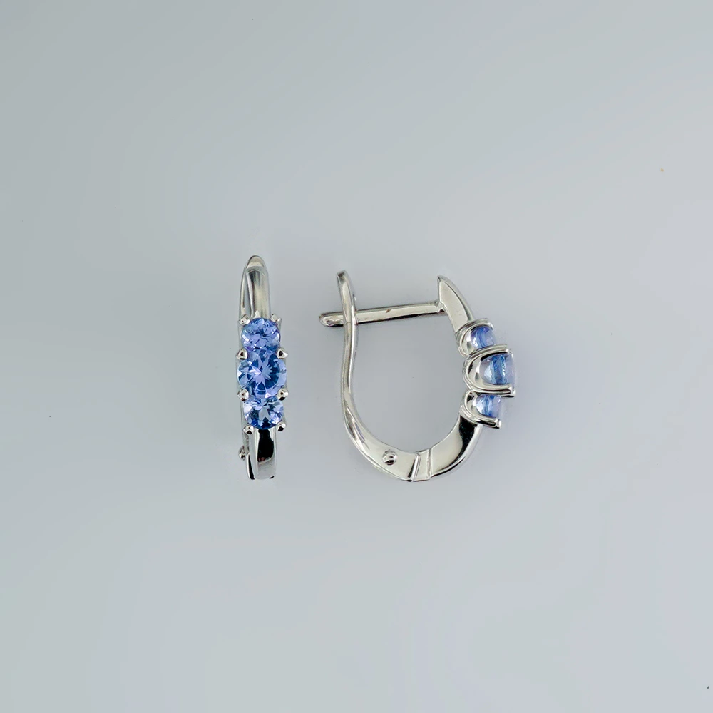 Серьги с танзанитом из белого золота 585 пробы