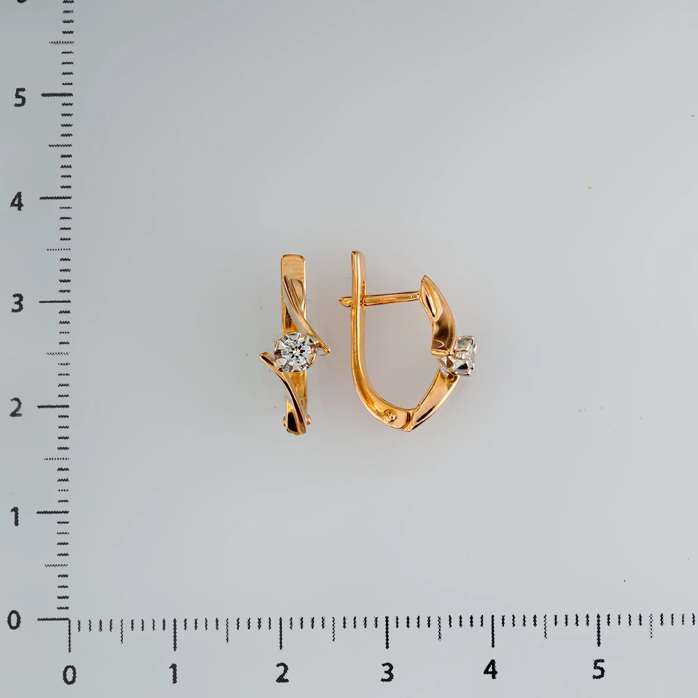 Серьги с фианитом из красного золота 585 пробы