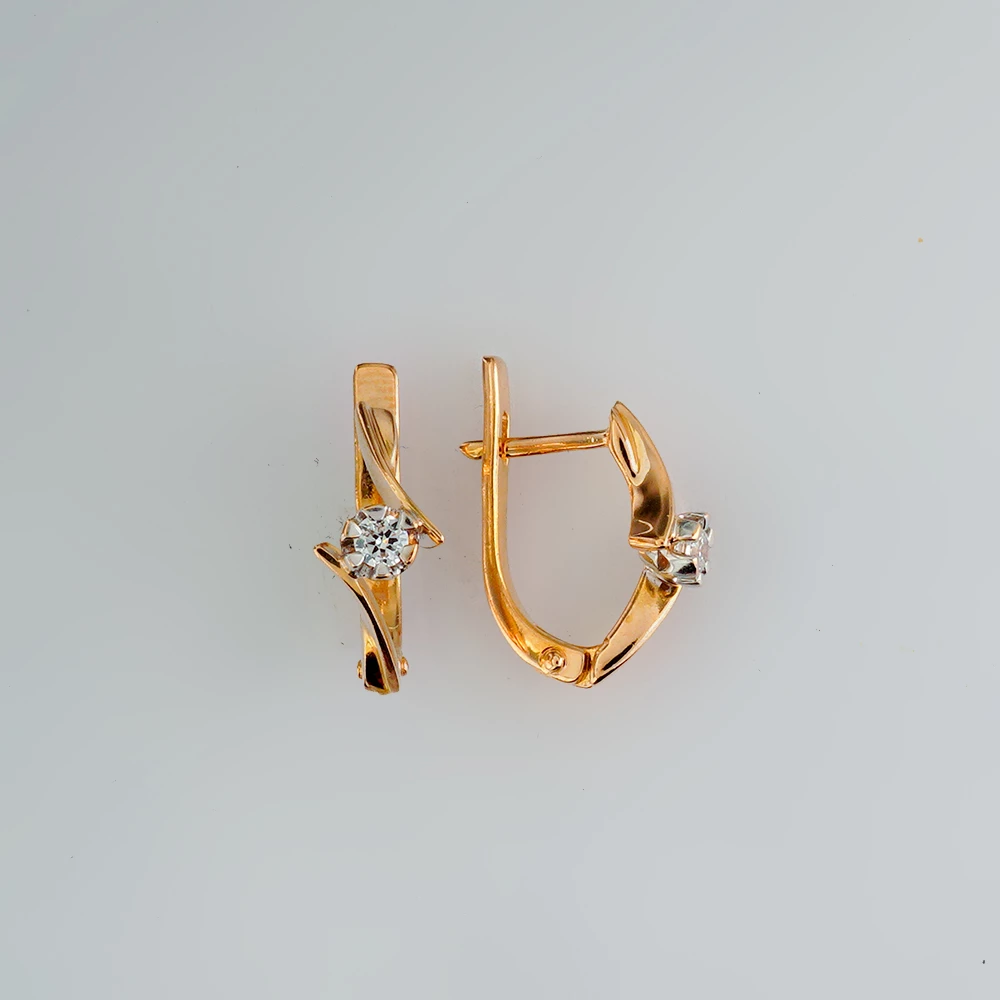 Серьги с фианитом из красного золота 585 пробы