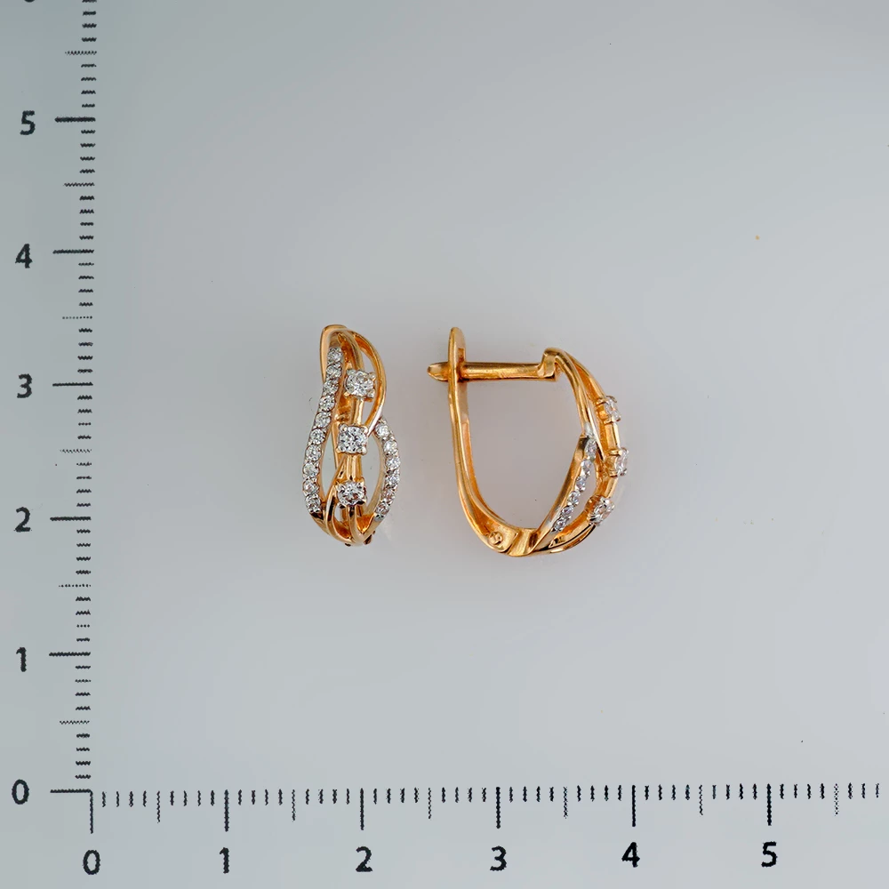 Серьги с фианитом из красного золота 585 пробы