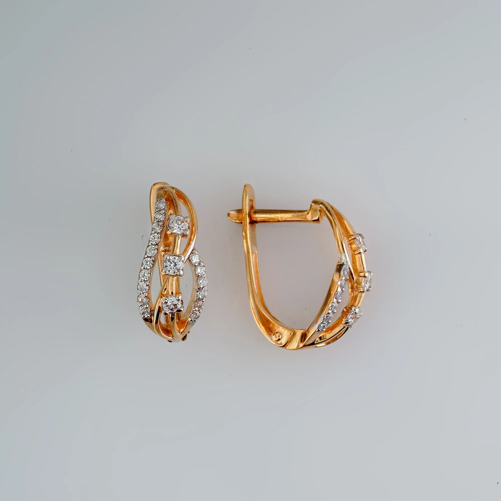 Серьги с фианитом из красного золота 585 пробы