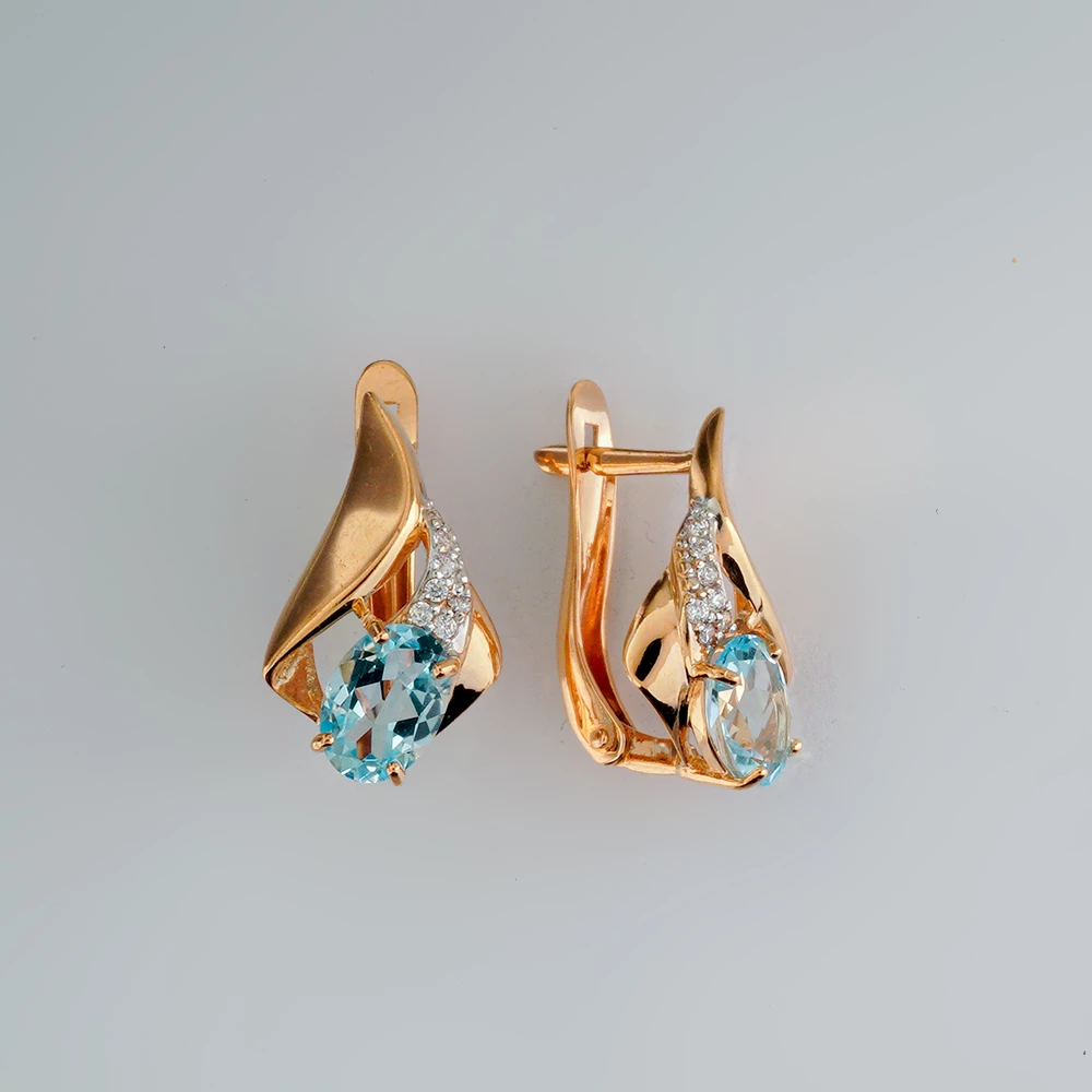 Серьги с топазом из красного золота 585 пробы