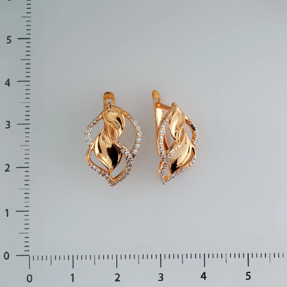 Серьги с фианитом из красного золота 585 пробы