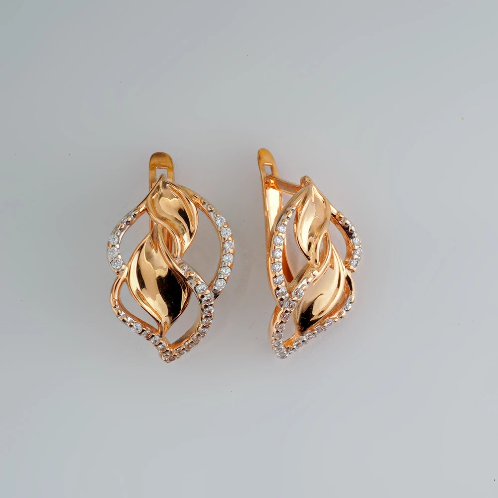 Серьги с фианитом из красного золота 585 пробы