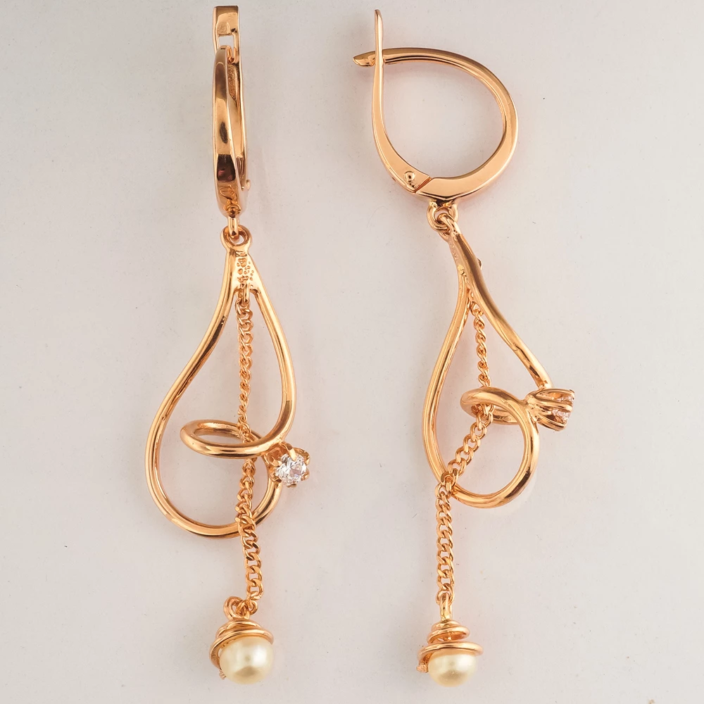 Серьги с культивированным жемчугом из красного золота 585 пробы