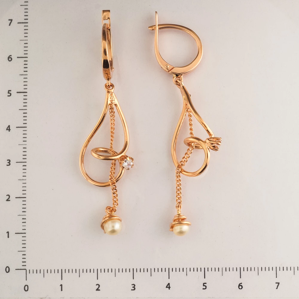 Серьги с культивированным жемчугом из красного золота 585 пробы