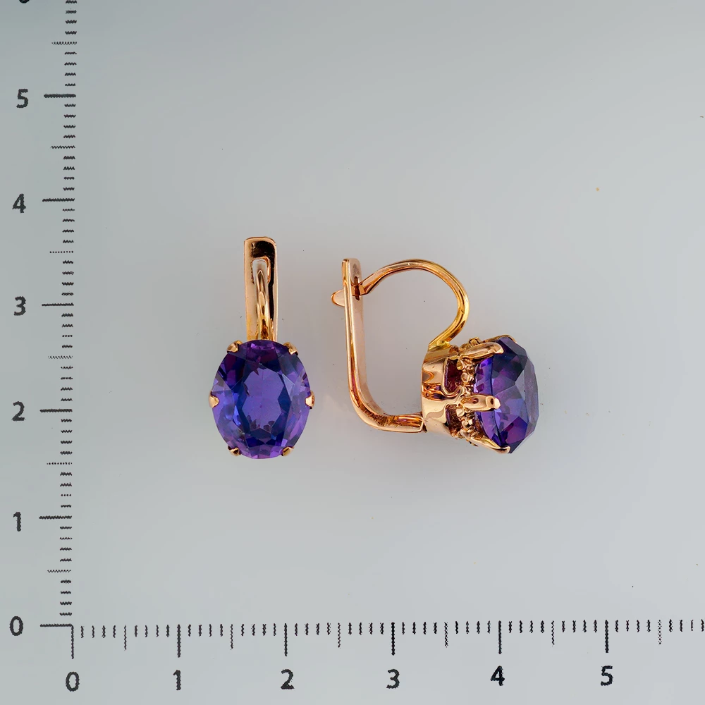 Серьги с фианитом из красного золота 583 пробы