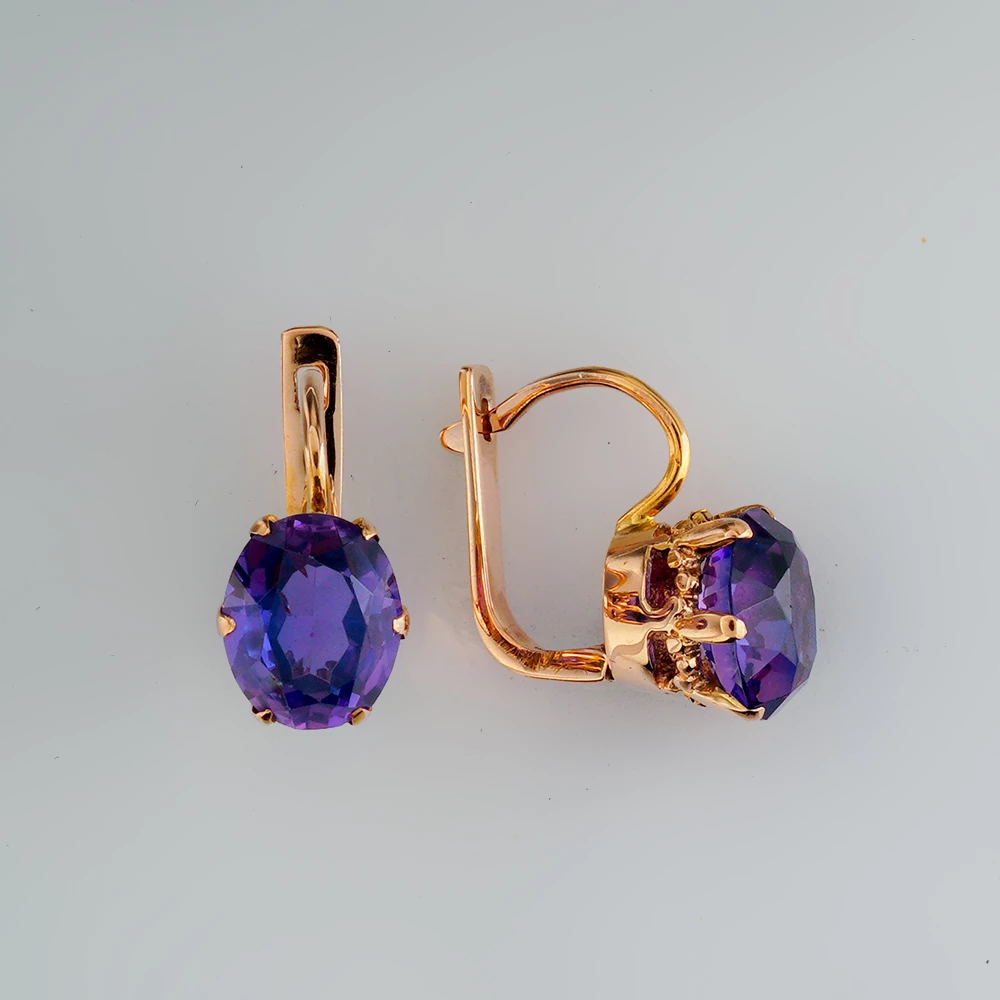 Серьги с фианитом из красного золота 583 пробы