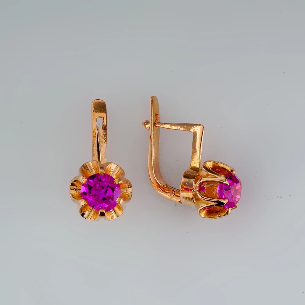 Серьги с фианитом из красного золота 583 пробы