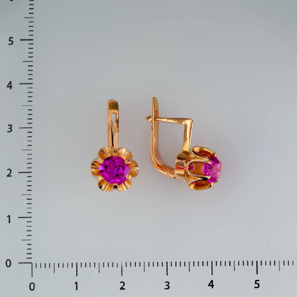 Серьги с фианитом из красного золота 583 пробы