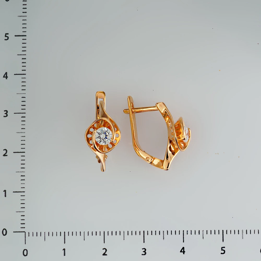 Серьги с фианитом из красного золота 585 пробы