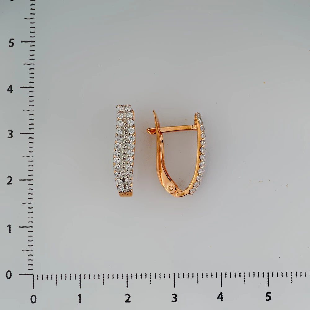 Серьги с фианитом из красного золота 585 пробы