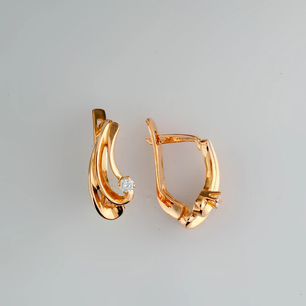 Серьги с фианитом из красного золота 585 пробы