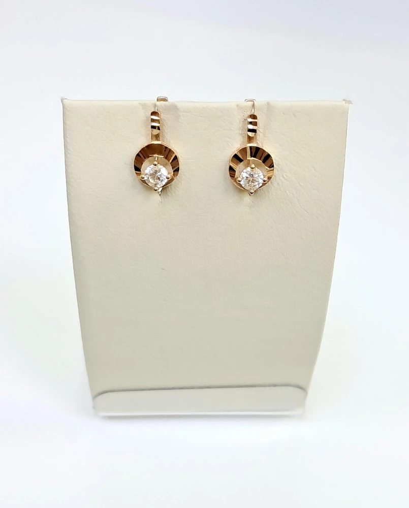 Серьги с фианитом из красного золота 585 пробы