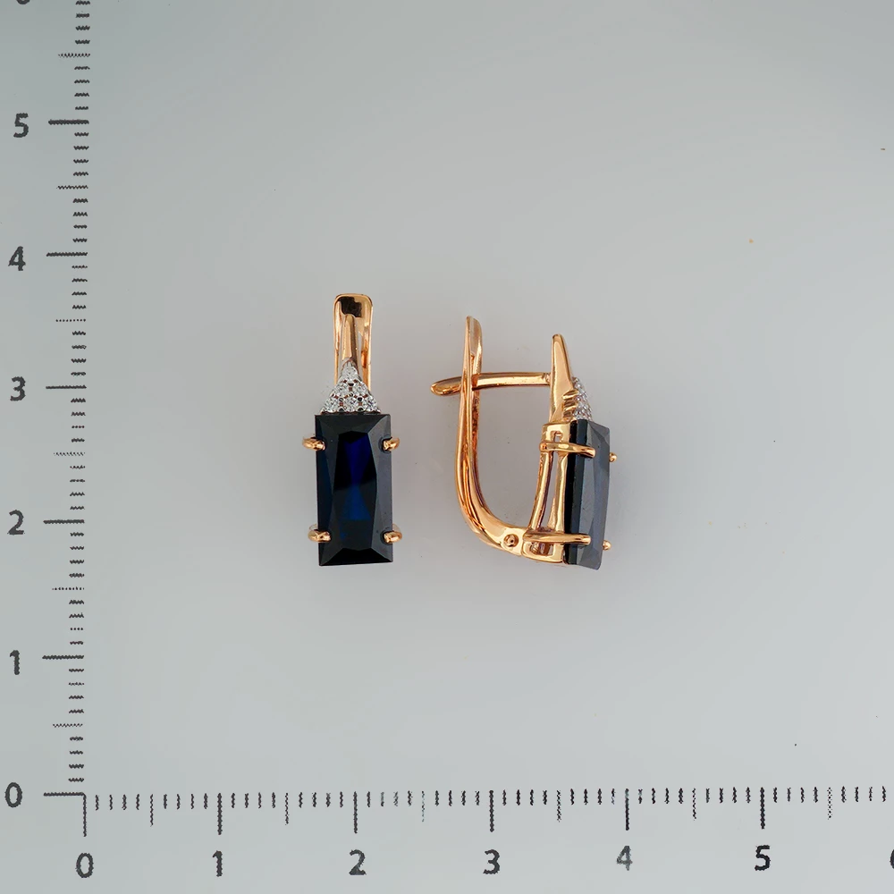 Серьги с сапфиром синтетическим из красного золота 585 пробы