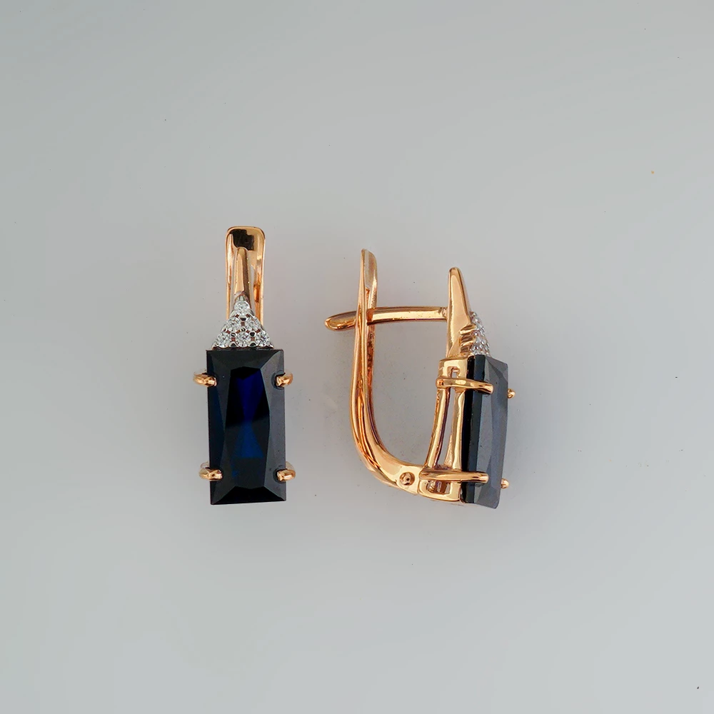 Серьги с сапфиром синтетическим из красного золота 585 пробы
