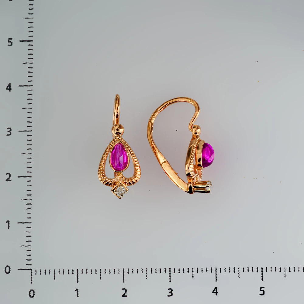 Серьги с фианитом из красного золота 583 пробы