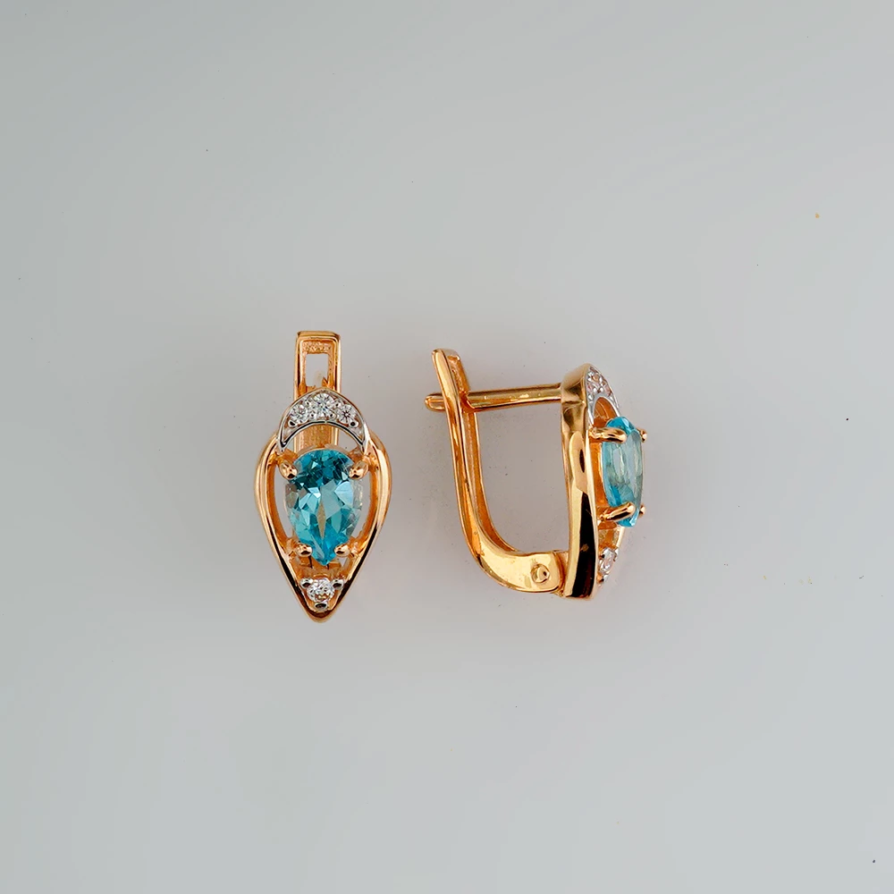 Серьги с топазом из красного золота 585 пробы