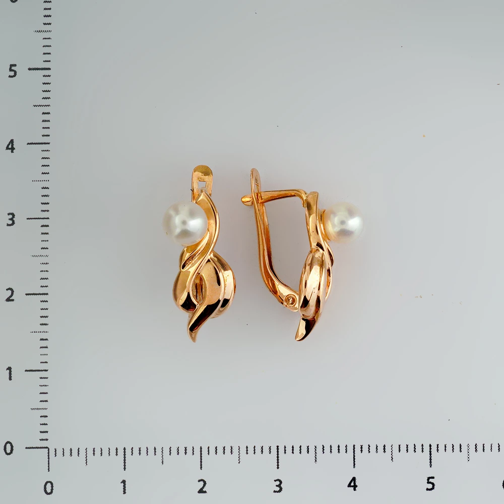 Серьги с культивированным жемчугом из красного золота 585 пробы