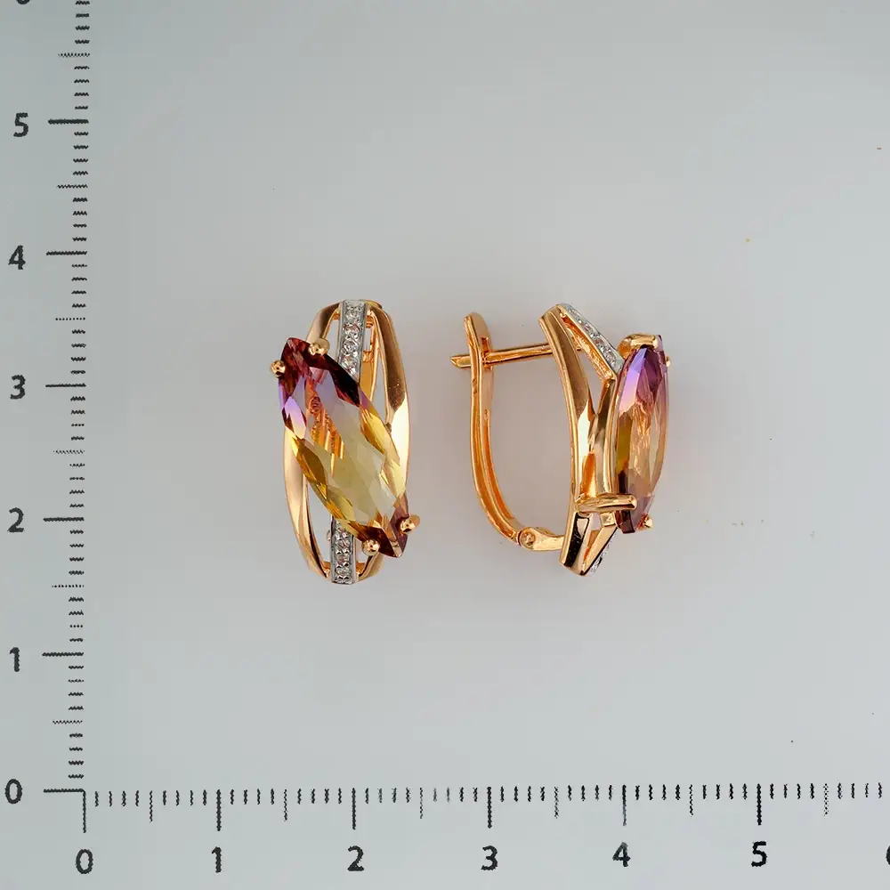 Серьги с аметрином синтетическим из красного золота 585 пробы