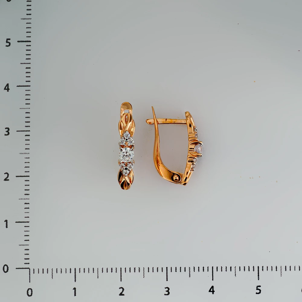 Серьги с фианитом из красного золота 585 пробы