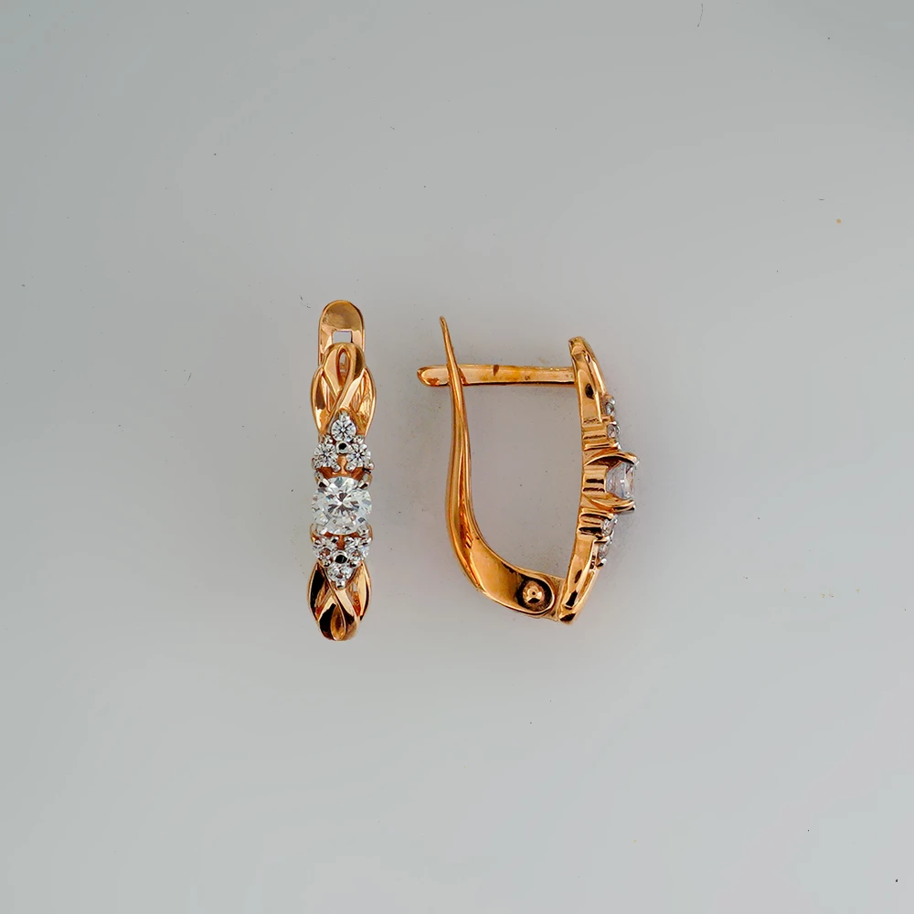 Серьги с фианитом из красного золота 585 пробы